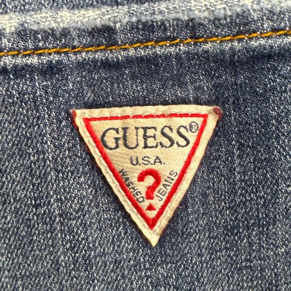 Retro Guess Jeans Denim Mini Skirt Button Front Frayed Hem 5 Pocket Size 28 - Picture 4 of 10